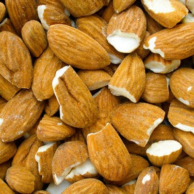 whole and broken almonds
